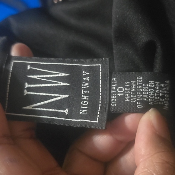 Nightway Black/BlueDress With Metallic Stripes Embellished Halter Maxi Gown 10 - Picture 12 of 12